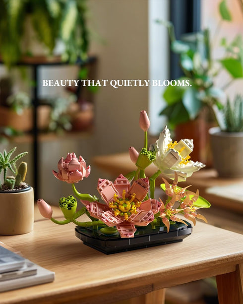 Set (506 NF10334) Nifeliz Lotus Flower Building for Adults, Botanical Decoration for Table or Office, A Nature-Inspired