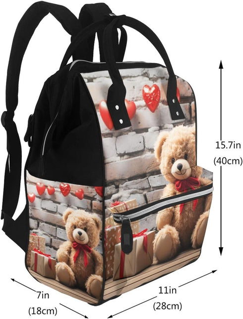 OUSIKA Backpack Daypacks Cute Bear Valentine Gift Print Diaper Bag Multifunction Laptop Travel Large Nappy Bag, Black