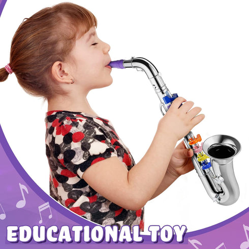 Set 2 Set Lewtemi of Musical Instruments Include Toy Trumpet and Saxophone Plastic Trumpet Educational Christmas Toy