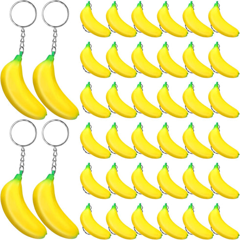 Jexine 40 Pack Banana Keychains Stretchy Fidget Toys for Birthday Party Favors School Supplies