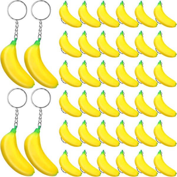 Jexine 40 Pack Banana Keychains Stretchy Fidget Toys for Birthday Party Favors School Supplies