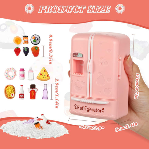 17 Pieces Mini Fridge Toy Dollhouse Refrigerator with Mini Food Set - Kitchen Furniture Food Toys for Kids Girls