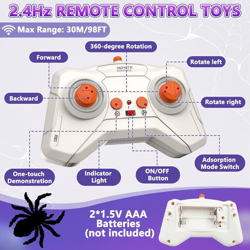 360 3 3-12 Infowush Wall Crawler Spider, Rechargeable Remote Control Robot Kids Toys, Rotating RC Wall Climbing Spider