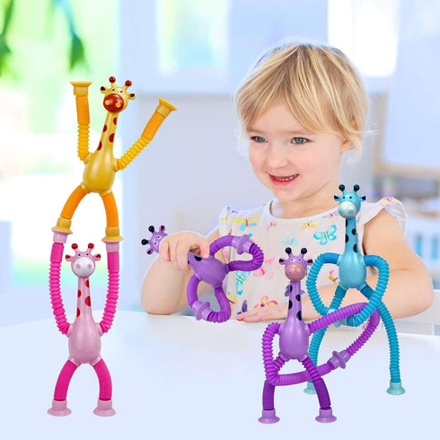4 Pack Telescopic Suction Cup Giraffe Toy - Baby Fidget Toys for Fine Motor Skills, Autism Sensory Toys