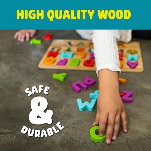 Chuckle & Roar - 2 Pack ABCs and 123s Wooden Puzzle - Fun Educational Puzzle for Kids - Develops Fine Motor Skills