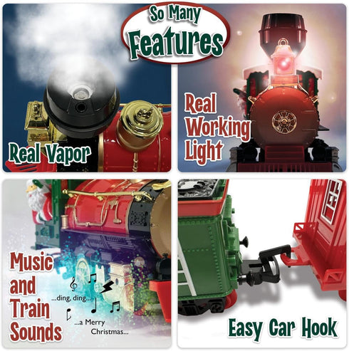 stargo Set 3+ Christmas Train for Under The Tree with Lights, Music, Sounds, and Steam Electric Train with On/Off