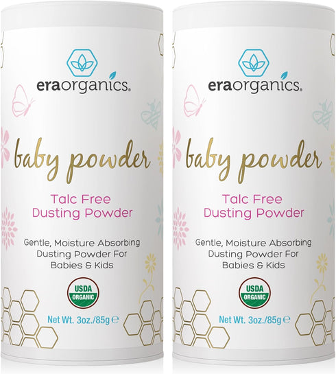 Era Organics Talc-Free Organic Baby Powder - USDA Organic Dusting Powder with