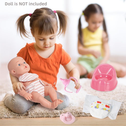 eDollable Set 12 inch Realistic Baby Doll Accessories Toys for Dolls Includes Doll Potty, Bib,Pacifier,Diaper