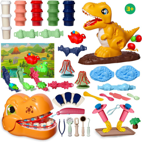 Merimon Dinosaur Color Dough Sets, Includes Dino Dentist Play Set, Tyrannosaurus Rex Set,