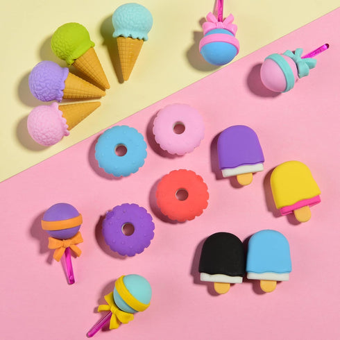 Food Erasers for Kids – 16 Pcs 3D Cute Mini Ice Cream Donut Take Apart Erasers, Fun Puzzle Desk Pet Erasers