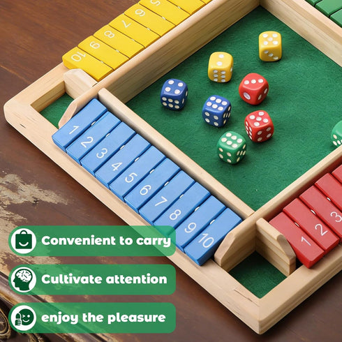 Elfclove 1-4 8Dice (8.74 8.74 inches, Shut The Box Game, Players, Classic Closed-Box, Improves Mathematical Skills