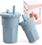 Silicone Parent-child Straw Cup, BPA Free, Heat Resistant, Silicone Straw Baby Cups Set for Big Kids Toddlers (Ether)