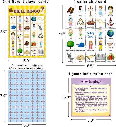Fancy Land Bible Bingo Game for Vacation Bible School, 24 Players for Kids Christian Sunday Church
