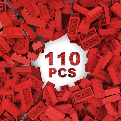 Classic Building Bricks 2x4, Compatible with LEGO Parts 3001, 110 Piece Bulk Building Block for Age 6+ (Red)