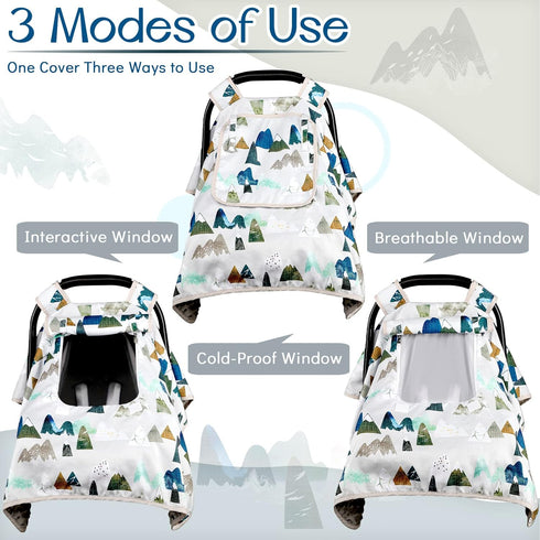 Cozy Baby Car Seat Cover, Car Carseat Canopy Boys, Minky & Warm Cover, Infant Carrier Cover with Peep Windows, Soft