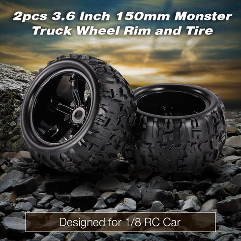 Goolsky 2pcs 3.6 Inch 150mm Monster Truck Wheel Rim and Tire for 1/8 Traxxas HSP HPI E-MAXX Savage Flux ZD Racing RC Car