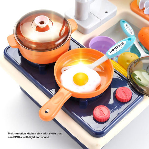 Playset Ages35 PowerTRC Play Sink with Running Water Toddler Kitchen w/Working Faucet, Stove, Lights & Sounds Role-Play