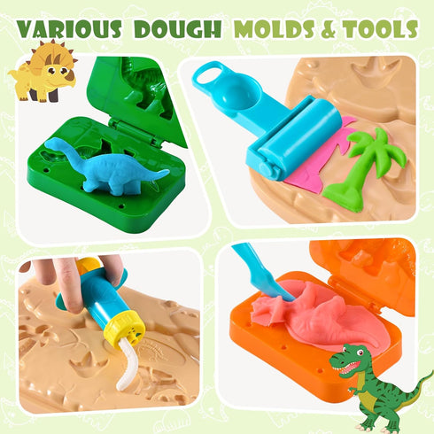 Set 26 Playsets Crelloci Dinosaur Color Dough Tools Dino World PCS Toy Clay Accessaries Dough and Moulds in a Portable
