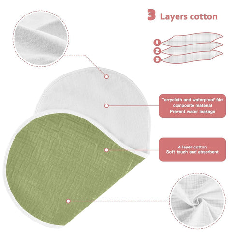 Emelivor Set 4 Moss Green Muslin Burp Cloths for Baby Super Soft Baby Burp Cloths of Absorbent Baby Washcloths Bibs