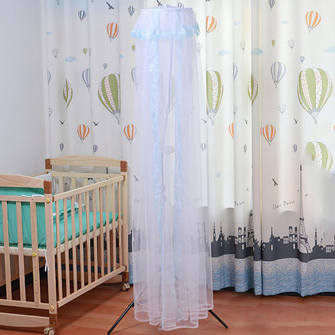Universal Crib Floor Mosquito Net, Foldable Mosquito Mesh Palace Dome Baby Bed Canopy with Lace for Baby Kids Without
