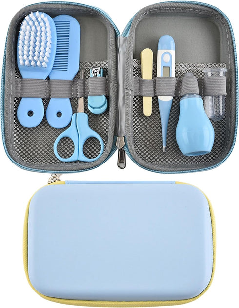 BTSEURY Set Baby Grooming Kit, Hair Brush Nail Clipper Nose Cleaner Finger Toothbrush Scissor Newborn Care