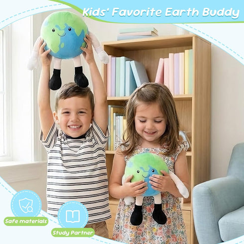 SHLEHUITD 11" 35 Earth Plush Toy Soft Round Planet Plushie Pillow with Legs, Cute Celestial-Style Buddy Globe