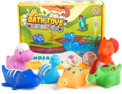 6 Packs Bath Toys for Toddlers 1-3: Light-Up Floating Dinosaur Baby Toddler Bath Toys Set for Kids Birthday