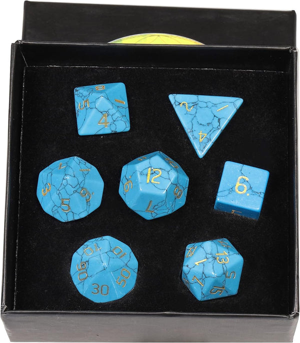 Amogeeli 7pcs Hand-Carved Crystal DND Dice Set, Stone Polyhedral Rolling Dice Kit for RPG Table Game
