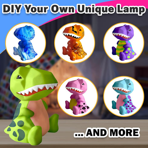 FUNZBO Paint Your Own Dinosaur Lamp, Arts and Crafts for Kids Ages 4-8, Painting Kits for Dinosaur Birthday Decorations