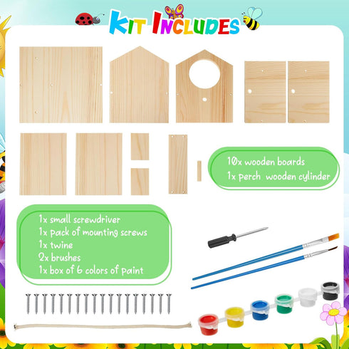 Liliful DIY Wooden Birdhouse Kit - Paint and Paintbrushes Art Crafts for Boys Girls Adults, Indoor Outdoor Craft (1
