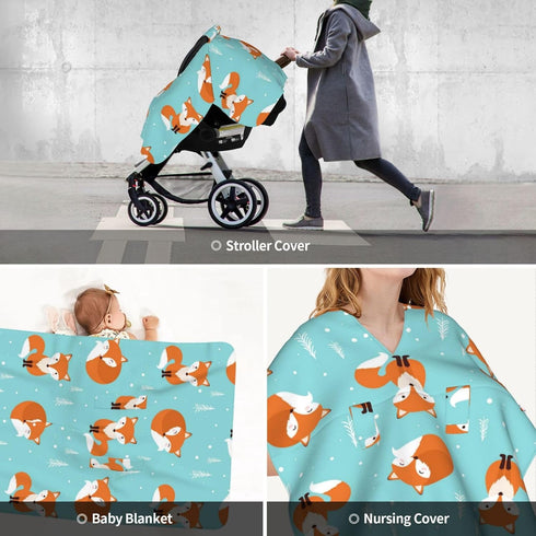 Zhbvncp Cute Fox Cartoon Baby Car Seat Cover & Breastfeeding Nursing Cover - Breathable Stretch Fabric Multi-Use