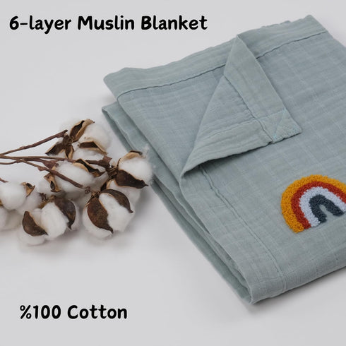 6-Layer%100 Premium Muslin Punch Embroidery Swaddle Blankets for Newborns and Babies | Cotton Baby Blanket, Receiving