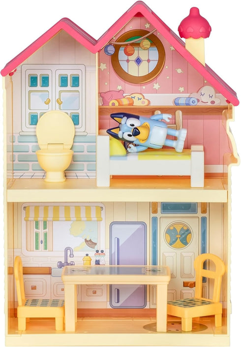 BLUEY Mini Home Playset - Compact House Playset with Carry Handle, Three Rooms and Figure with 5 Play Pieces