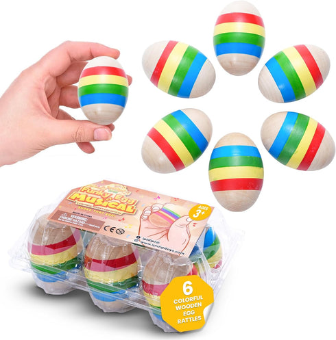 IPIDIPI Toys Egg Shakers Maracas - 6-Pack Colorful Wooden Musical Eggs for Baby, Toddler, and Party Favors