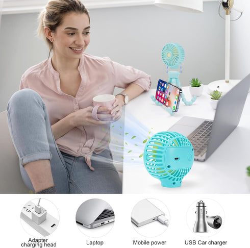 Stroller Fan Portable Personal Mini Handheld Clip-on with Flexible Tripod, USB Pram Fan for Baby Stroller, Car Seat,