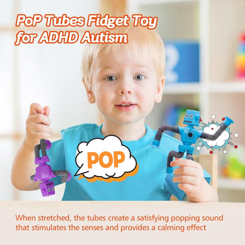 2Pack (2Pack Pop Tubes Robot Fidget Toys for Kids, Fidget Pop Telescopic Suction Cup Toy for Stress and Anxiety Relief