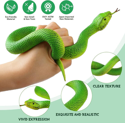 Flormoon Realistic Fake Snake Toy, 2pcs Rubber Elastic Lifelike Python Animal Figures for Halloween Prank Props