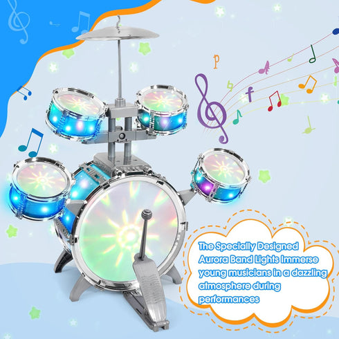 LeeQee Set 1-3, Drumset 3-5 5 5-7 Drum for Kids Jazz for Toddler Vibrant Aurora Light with Pcs High Drums, Musical