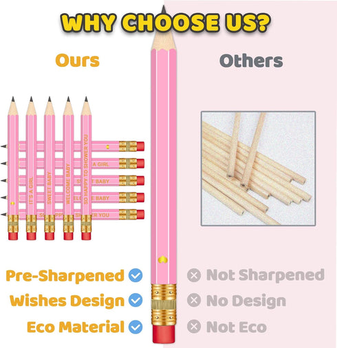 50Pcs Baby Shower Pre-sharpened Half Pencils with Erasers, 4 Inches, for Baby Shower Games