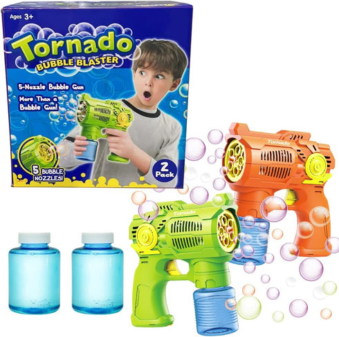 Bubble Guns Set of 2 - High Efficiency Bubbles Toys with Batteries and Refill Solutions for Indoor & Outdoor Play