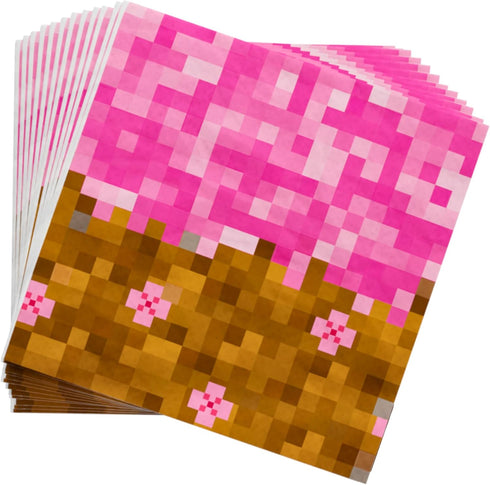 Blue Orchards Pixel Girl Party Plates and Napkins - 60 pieces for 20 Guests, Video Game Birthday Decorations for Girls