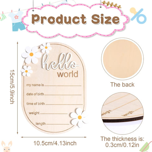 Gosknor 5.91x4.13 Inch Baby Announcement Sign, Wooden Newborn Announcement Sign Hello World Newborn Sign Welcome Baby