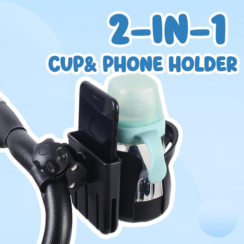 LAIFILI 2-in-1 360Rotatable Stroller Cup Holder with Phone Holder, Bike Cup Holder, Universal Cup Holder for Uppababy