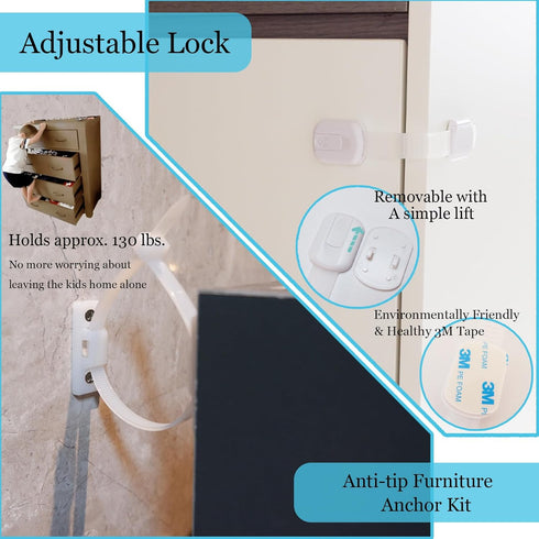HUIESON 66 Pack 12 8 26 16 2 1 1 Baby Proofing Kit | Hidden Cabinet Drawer Locks, Adjustable Latches, Outlet Covers