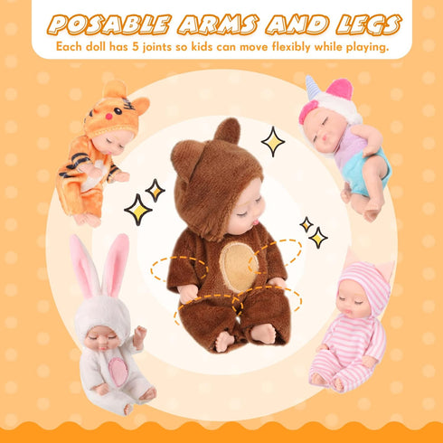 10 4 Inch Set 10 3+ Retrowavy Pcs Mini Baby Dolls Realistic Tiny Baby Doll Animal Clothes Cute Infant Figurine Gifts