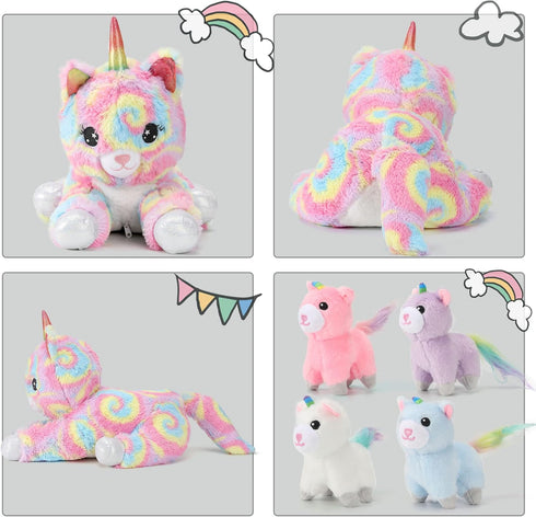 22inch Momma 4pcs 5 1 Playset Unicorn Stuffed Animals Cat Plush for Girls, Cat Plushie with Baby Kitty Toys