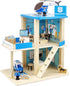 Wooden Police Station Playset Toy, Multicolor 3-Level Pretend Play Dollhouse Set with Figures