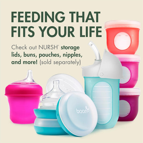 4 Boon Nursh Bottles - Silicone Baby Bottles Help Ease Colic Symptoms - Formula and Breast Milk Only Touch Food-Grade
