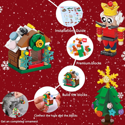 18 Pack Sets JOICEE Christmas Ornaments Building Blocks, Xmas Tree Ornaments Building with Strings Hanging Decoration