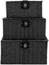 Set of 3 Woven Storage Basket Box - Stackable Bin with Lid & Lock, Built-in Carry Handles for Nursery, Baby Closet